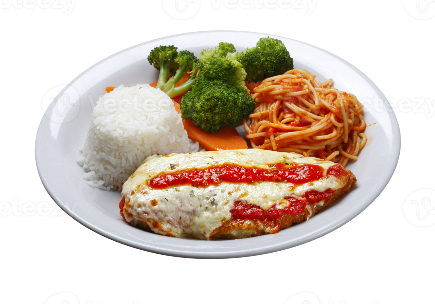 parmigiana steak with pasta, rice and vegetables png