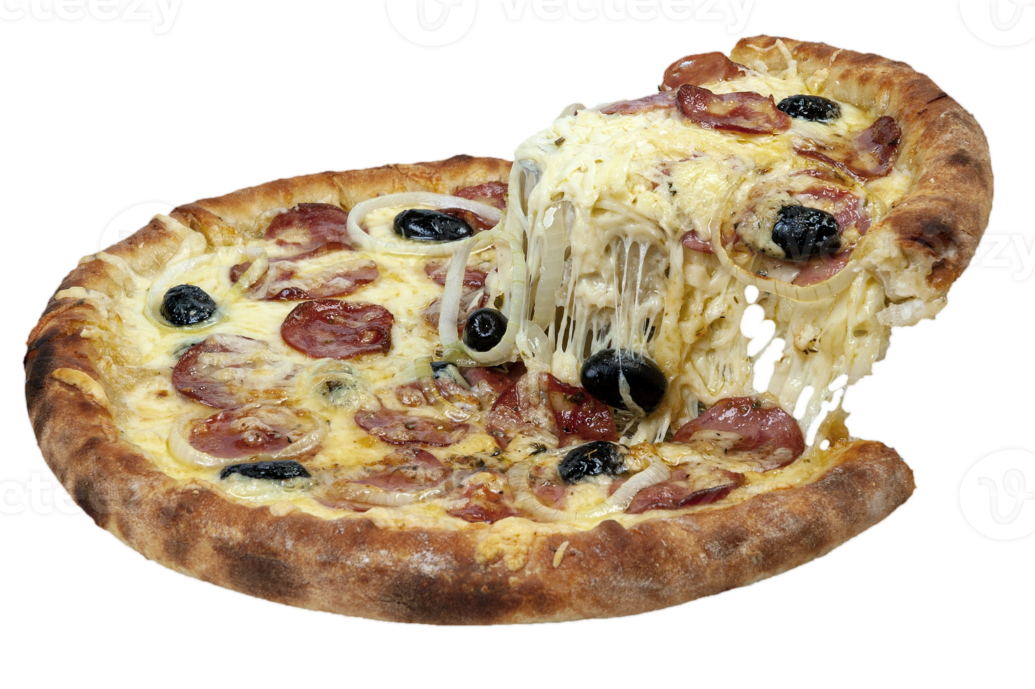 pepperoni Pizza con cebolla anillos png