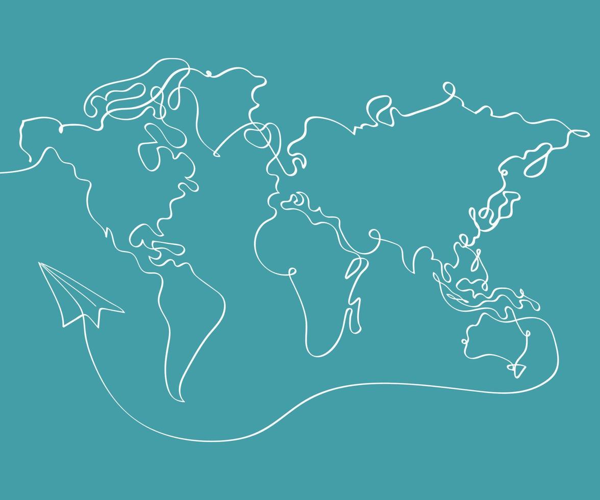 World Map in One Stroke Art Style vector