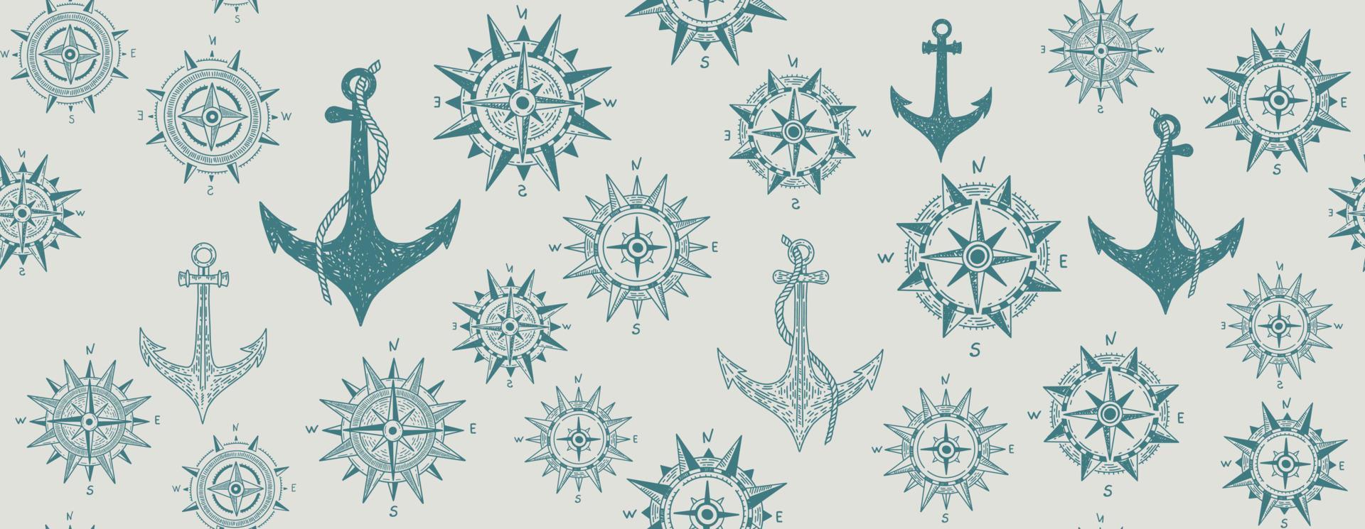 Adobe Illustrator ArtworkCompass Wind rose, Anchor, pattern, hand drawn Illustration. vector