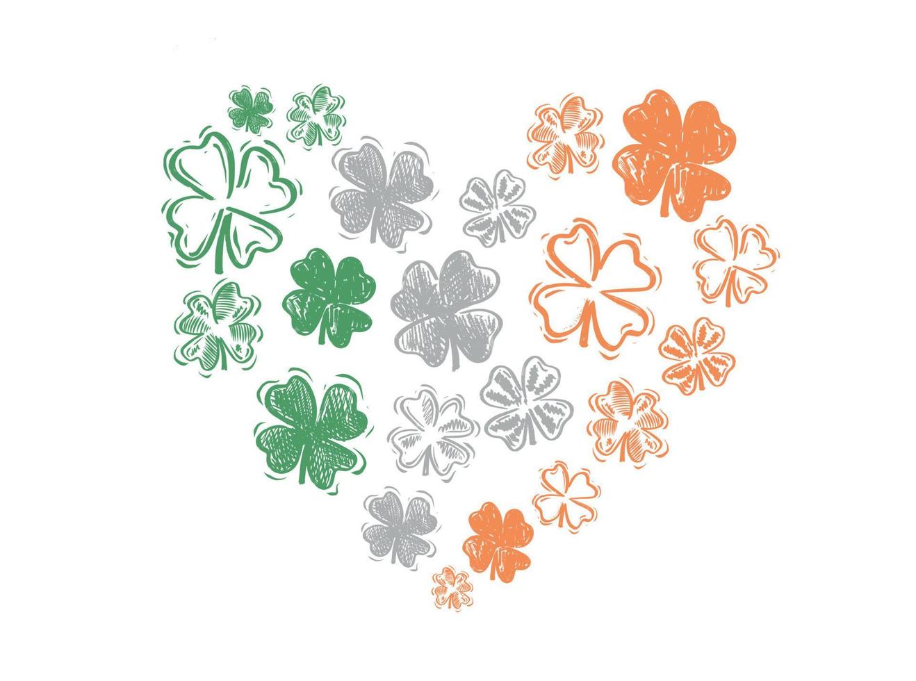 Patricks Day, heart, flying clover, hand drawn illustrations vector