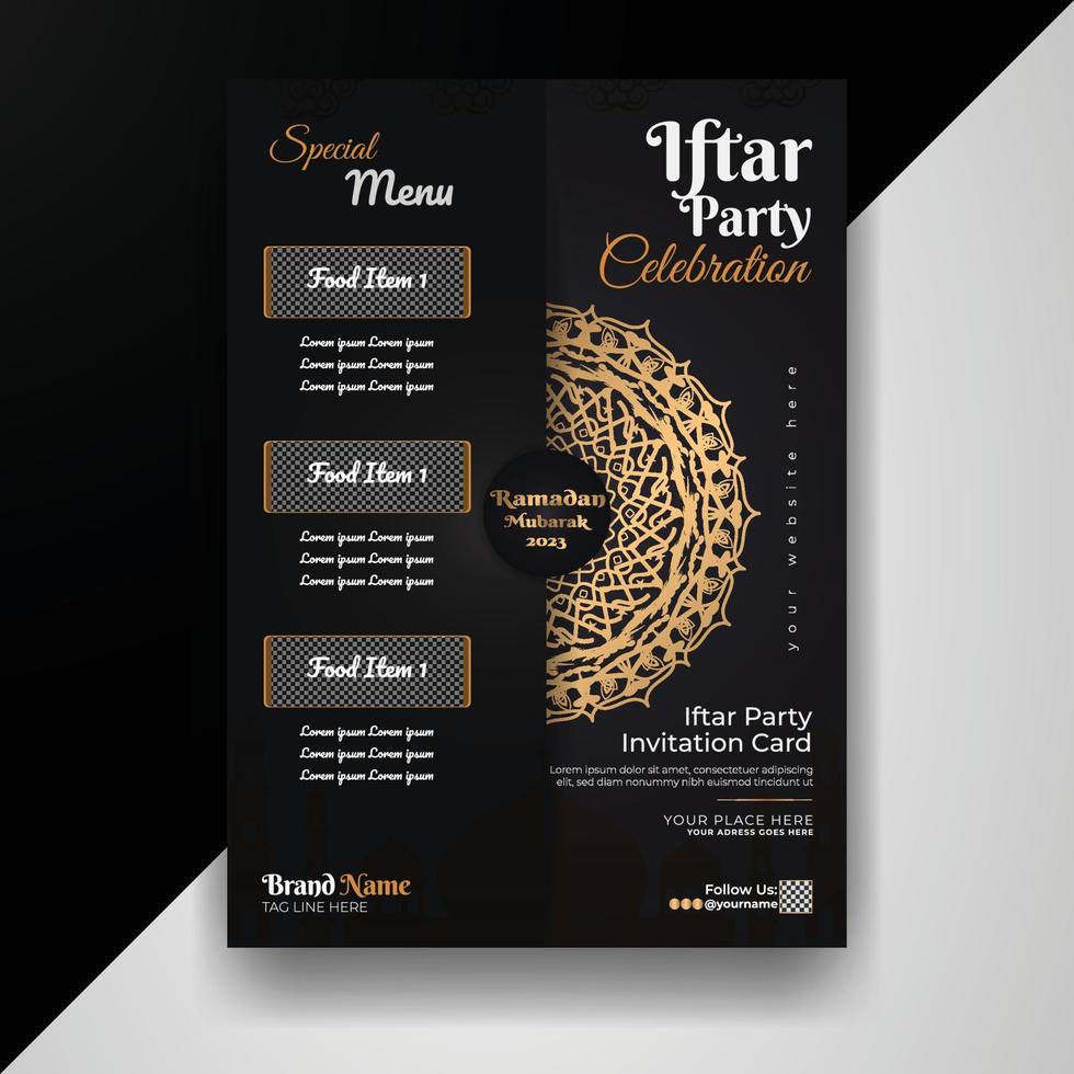 Ramadan Iftar Party Celebration Invitation Food Menu Card Vector Flyer Poster Template