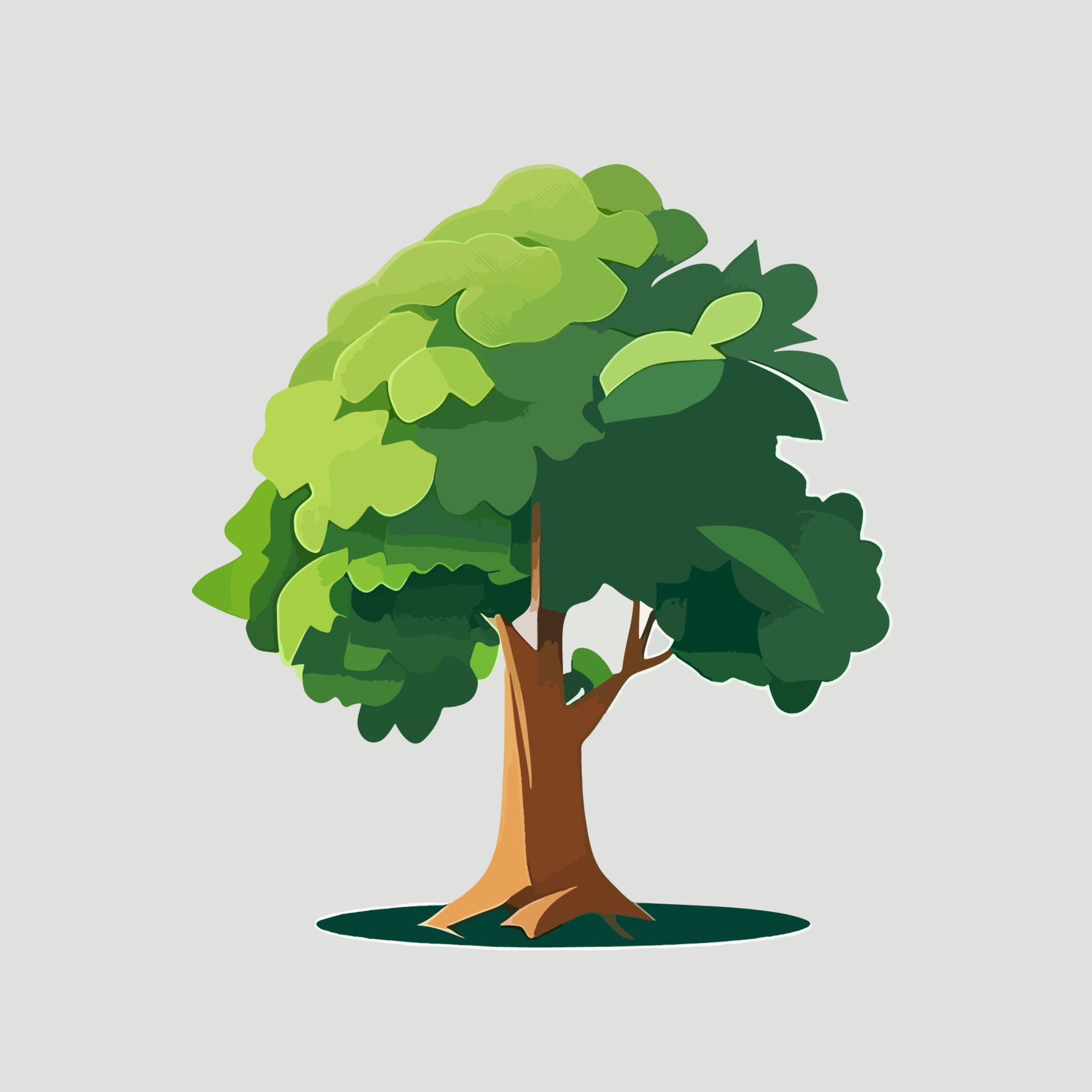 A cartoon tree with a green leaf and a brown trunk. 21218149 Vector Art