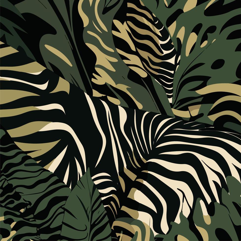 A tropical pattern with zebras and leaves vector