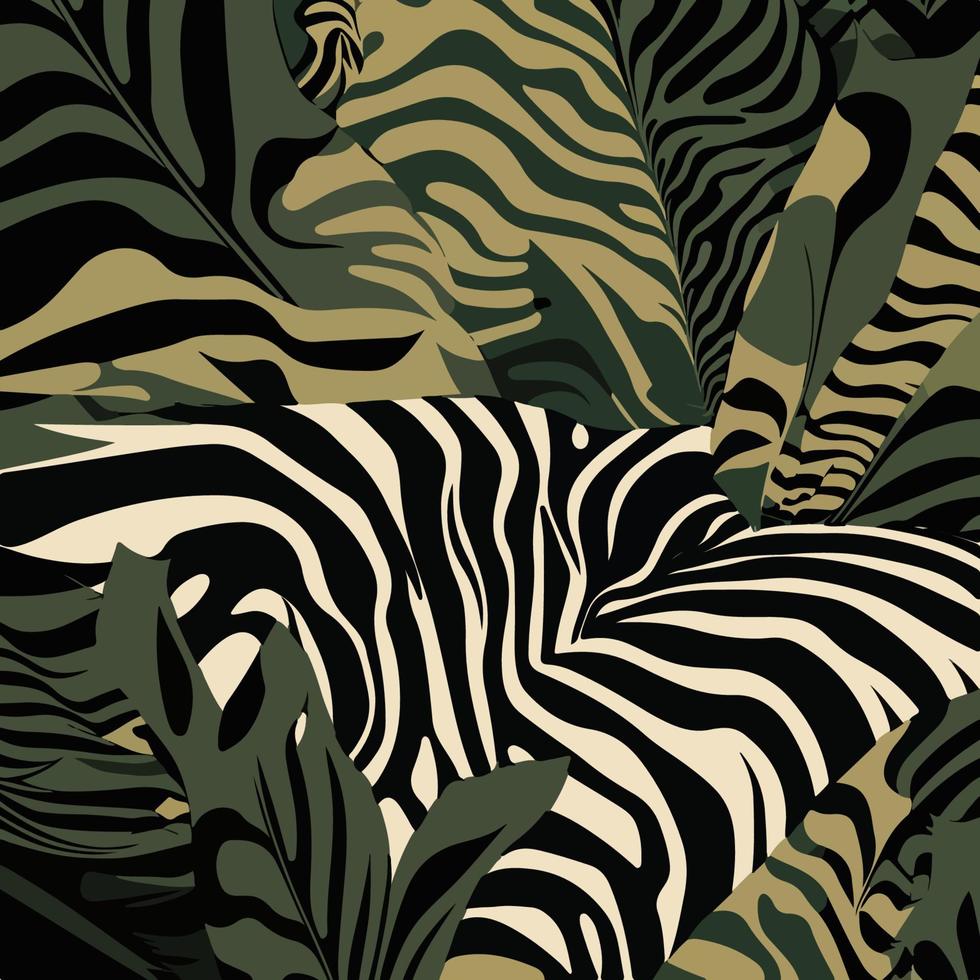 A tropical pattern with zebras and leaves vector