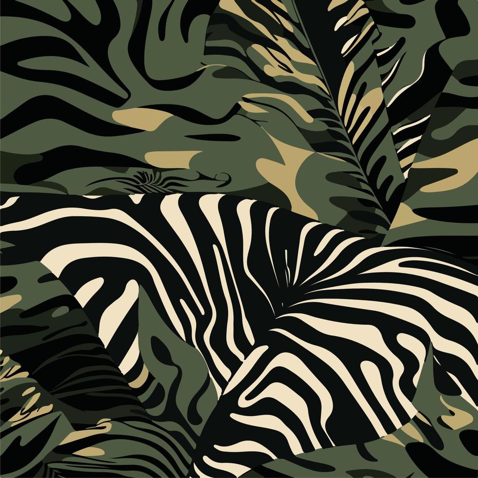 A tropical pattern with zebras and leaves vector