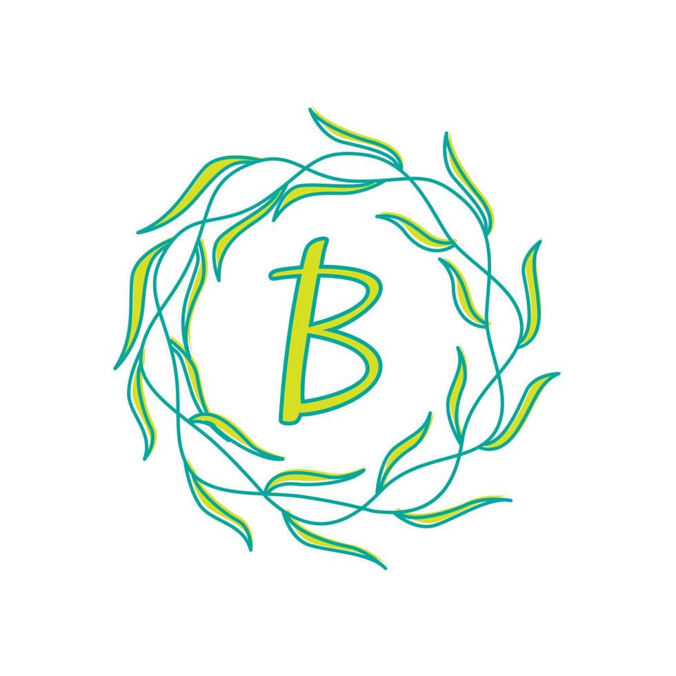 letter B with circular green leaf logo vector icon symbol illustration design template