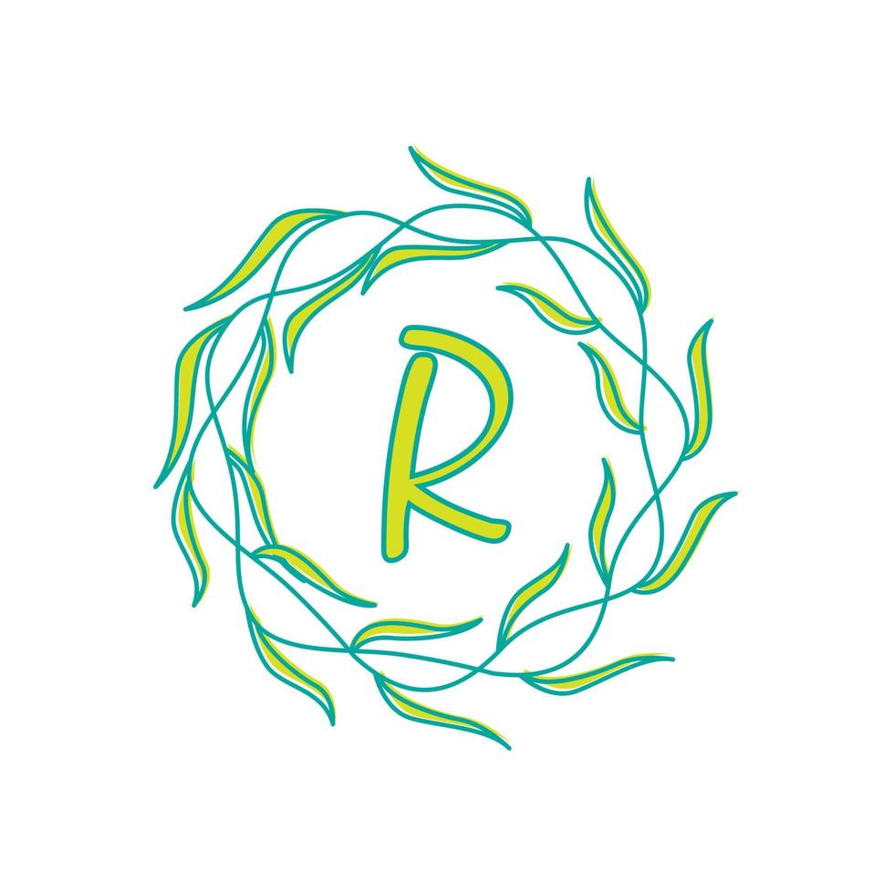 letter R with circular green leaf logo vector icon symbol illustration design template