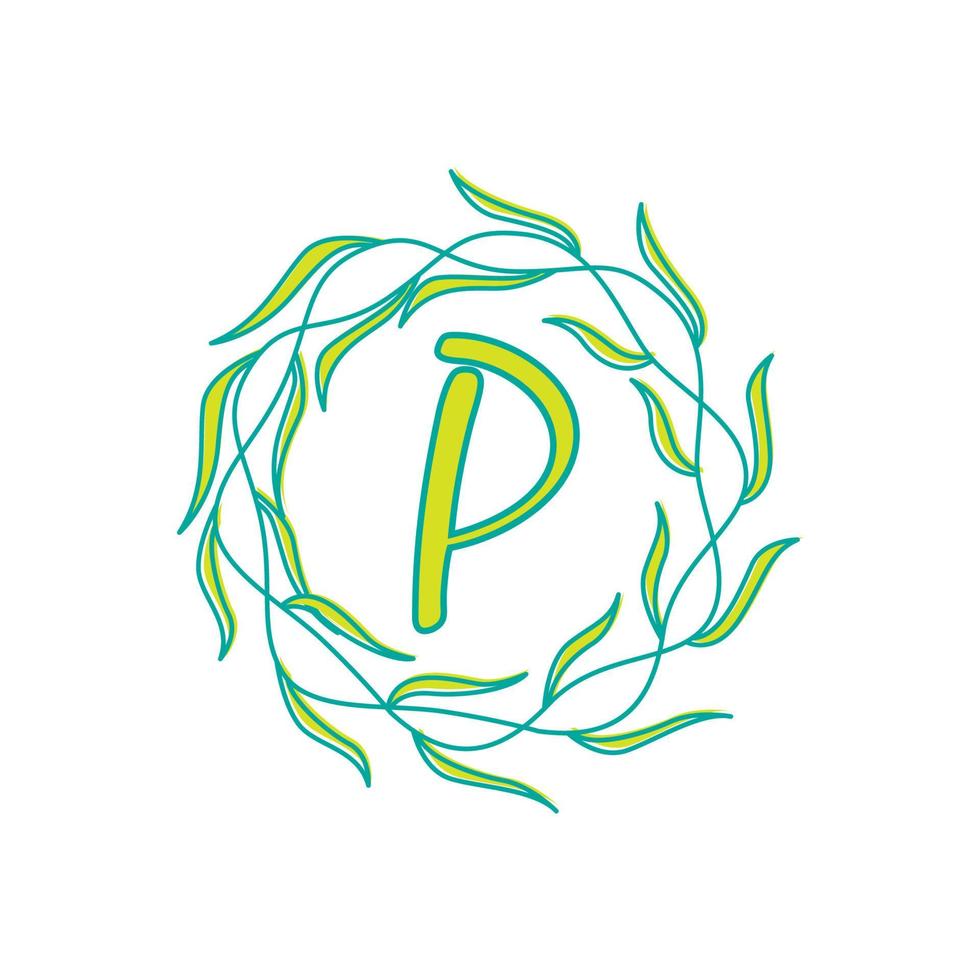 letter P with circular green leaf logo vector icon symbol illustration design template