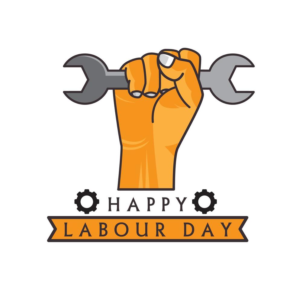 happy labor day hand holding tool logo vector icon symbol illustration design template