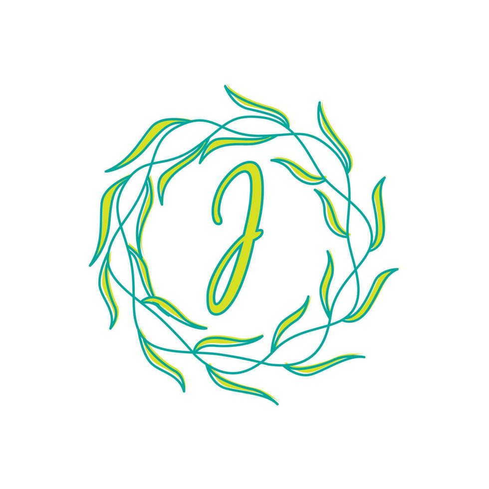 letter J with circular green leaf logo vector icon symbol illustration design template