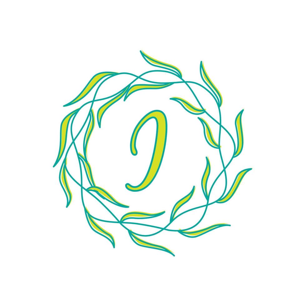 letter I with circular green leaf logo vector icon symbol illustration design template