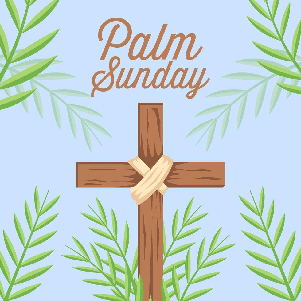 flat design vector palm sunday illustration with cross and palm leaves