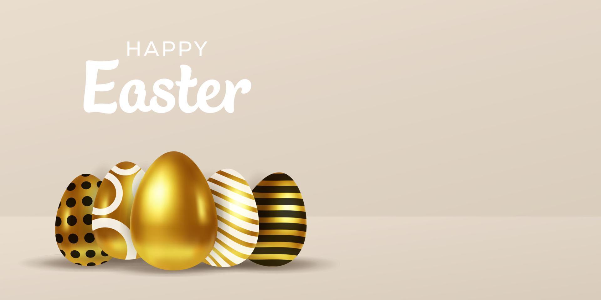 happy easter background banner illustration with 3d eggs and copy space vector