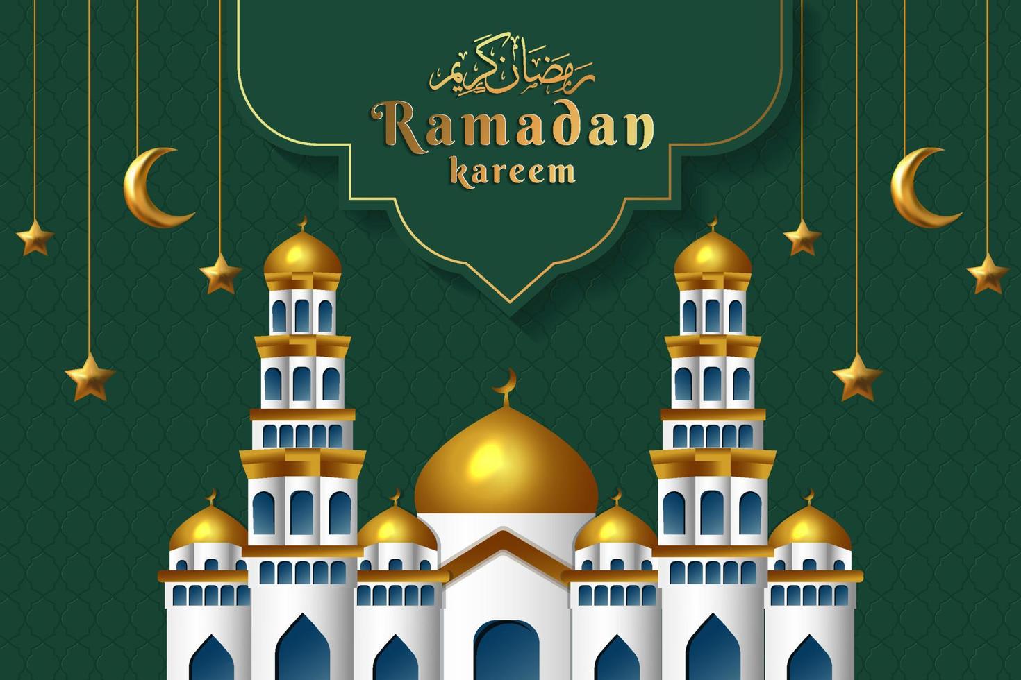 ramadan kareem vector design with gradient mosque, moon, and stars