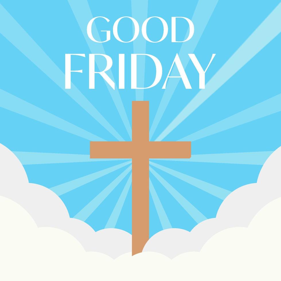 flat design good friday illustration with cross on clouds vector