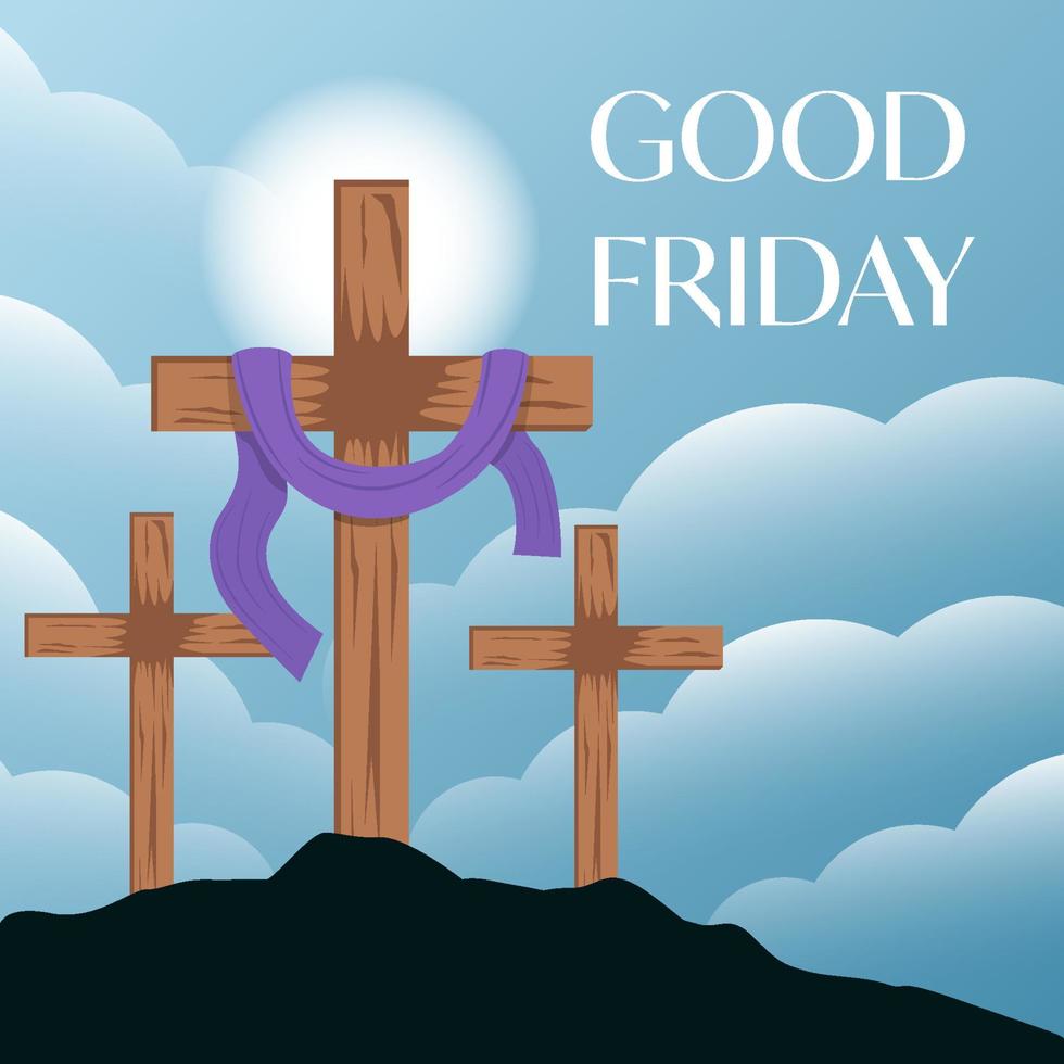 good friday vector design illustration with cross on the hill