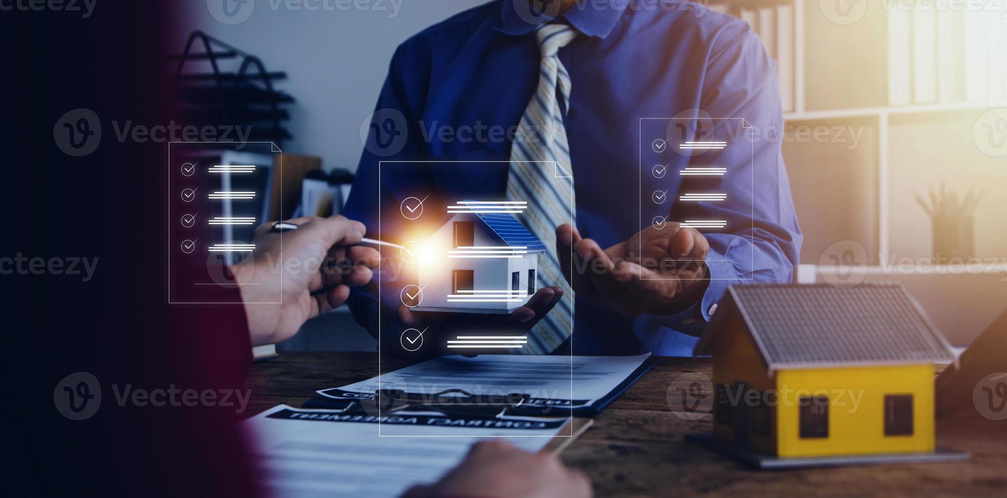 Document management system DMS. Assessment form, questionnaire, checklist and clipboard task management. Businessman working on laptop computer productivity checklist and filling survey form online. photo