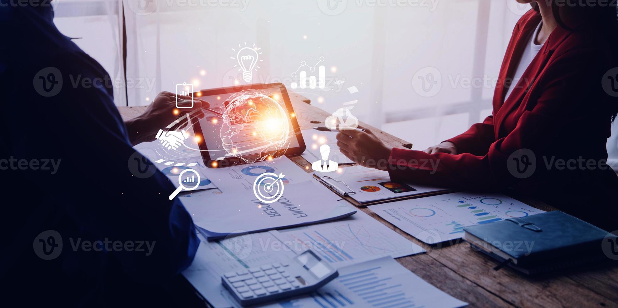 woman Hand holding virtual Global Internet connection metaverse. Business global internet connection application technology and digital marketing, Financial and banking, Digital link tech, big data. photo