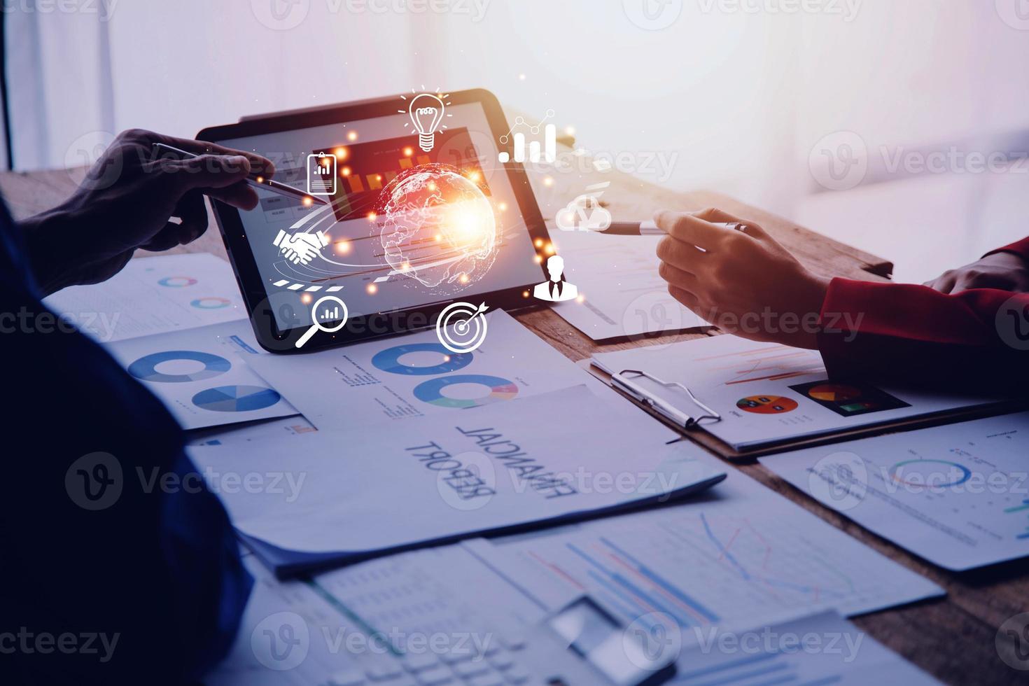 woman Hand holding virtual Global Internet connection metaverse. Business global internet connection application technology and digital marketing, Financial and banking, Digital link tech, big data. photo