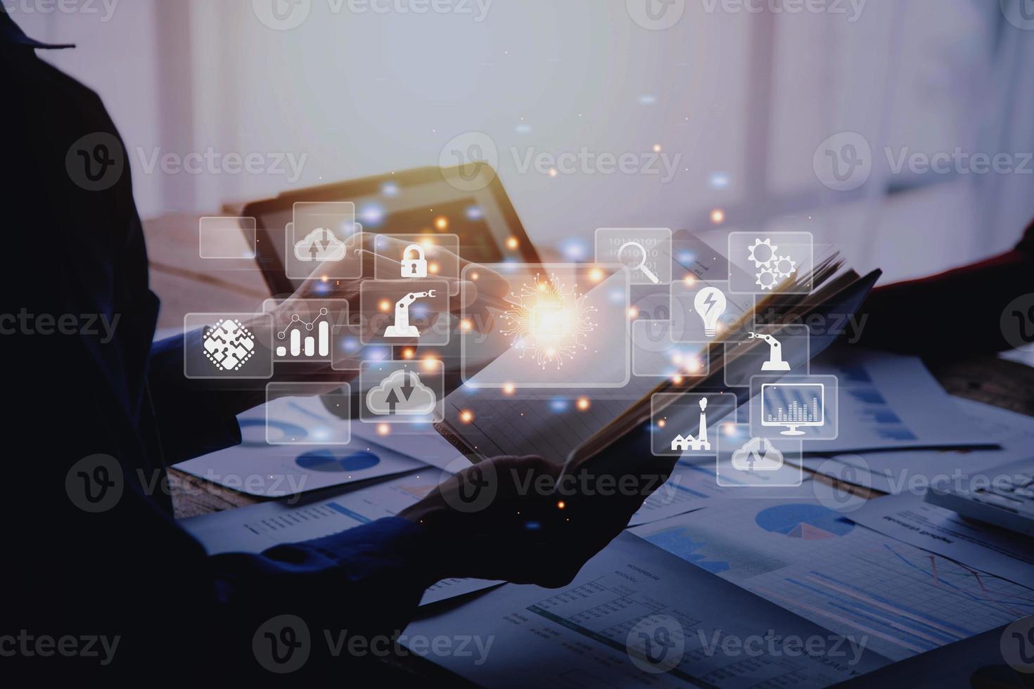 Digital transformation technology strategy, digitization and digitalization of business processes and data, optimize and automate operations, customer service management, internet and cloud computing photo