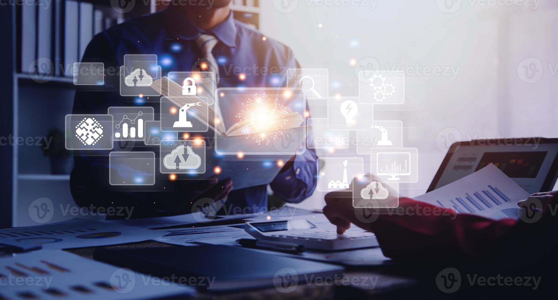 Digital transformation technology strategy, digitization and digitalization of business processes and data, optimize and automate operations, customer service management, internet and cloud computing photo