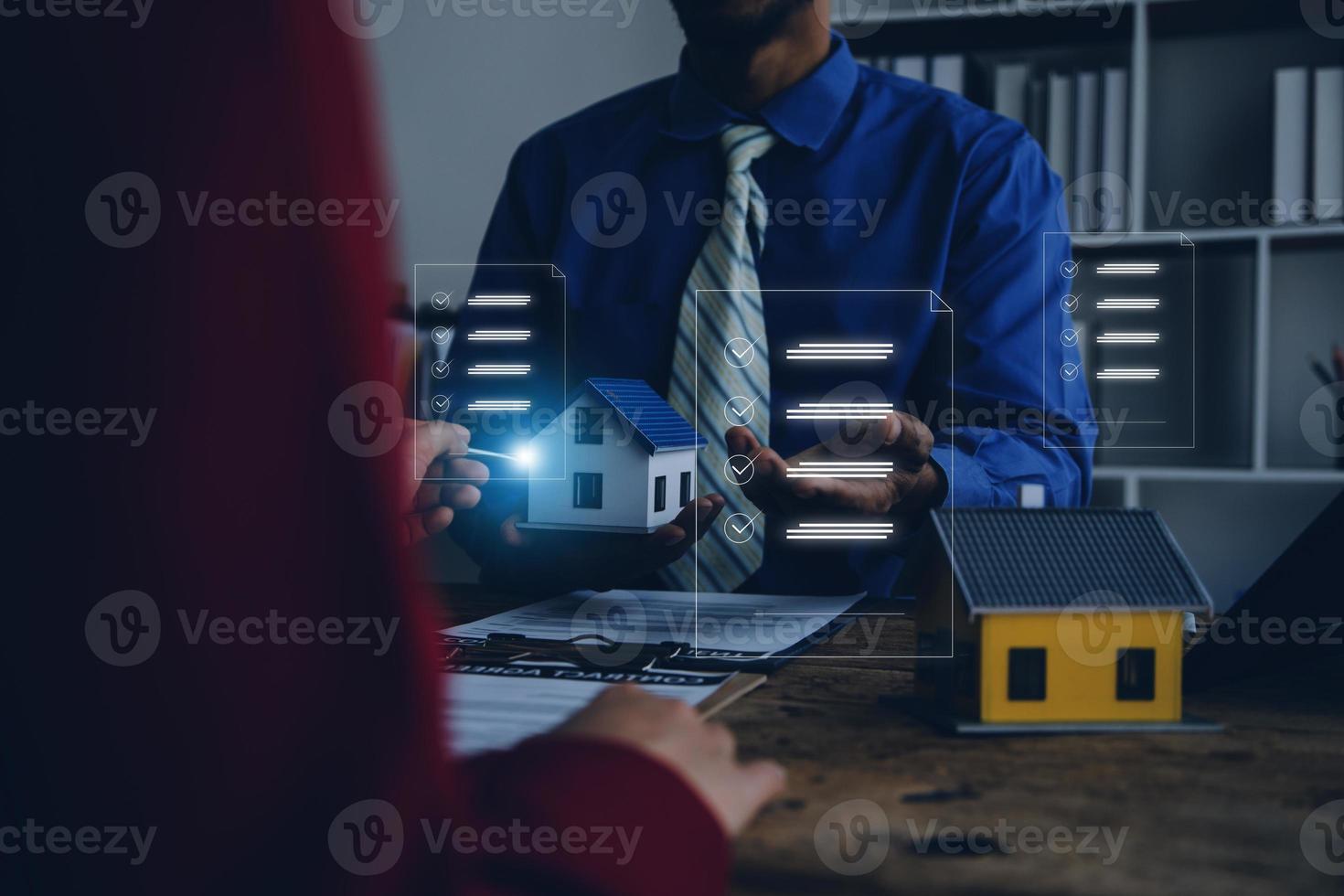 Document management system DMS. Assessment form, questionnaire, checklist and clipboard task management. Businessman working on laptop computer productivity checklist and filling survey form online. photo