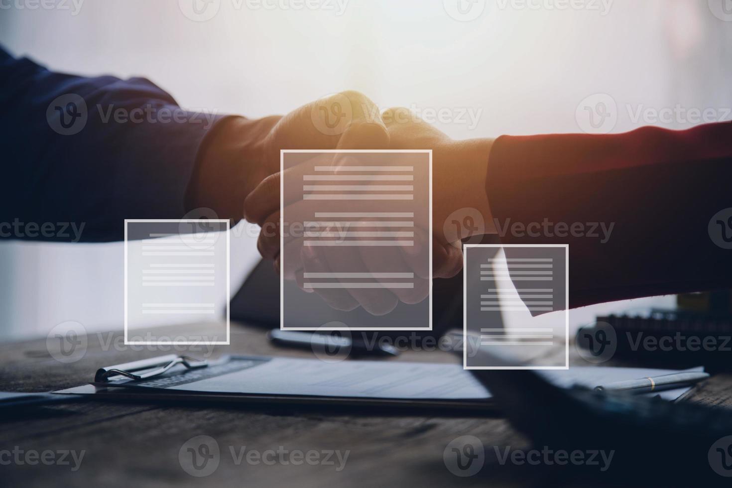 Document Management System, Online business contract Electronic signature, e-signing, digital document management, paperless office, signing business contract concept. photo