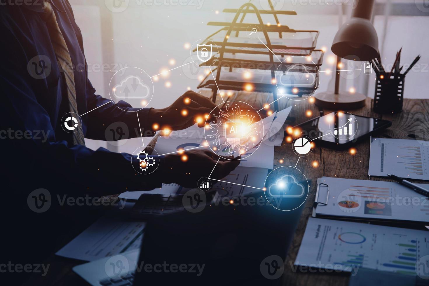 Digital transformation technology strategy, IoT, internet of things. transformation of ideas and the adoption of technology in business in the digital age, enhancing global business capabilities. Ai photo