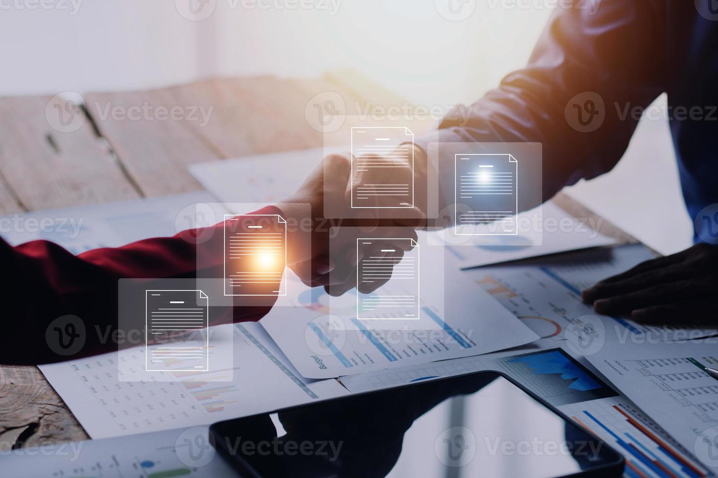 Document Management System, Online business contract Electronic signature, e-signing, digital document management, paperless office, signing business contract concept. photo