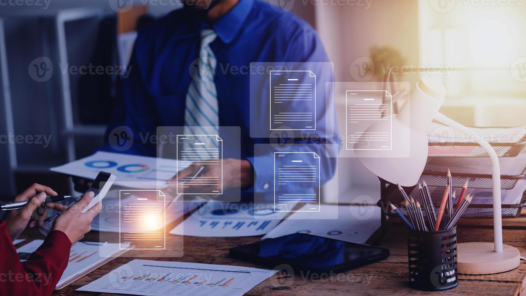 Document Management System, Online business contract Electronic signature, e-signing, digital document management, paperless office, signing business contract concept. photo