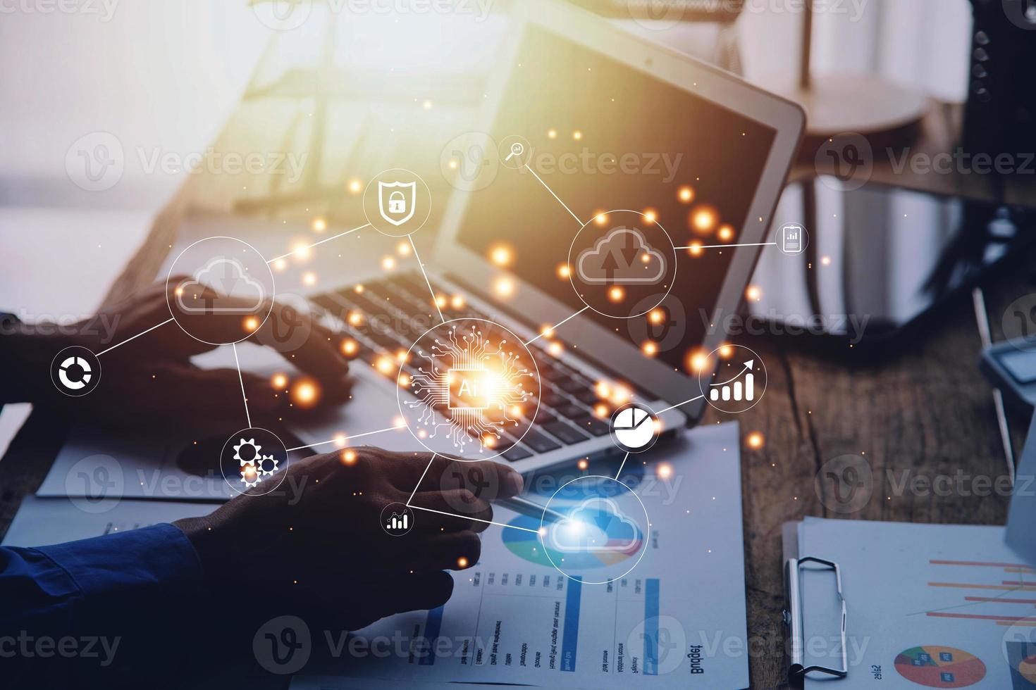 Digital transformation technology strategy, IoT, internet of things. transformation of ideas and the adoption of technology in business in the digital age, enhancing global business capabilities. Ai photo