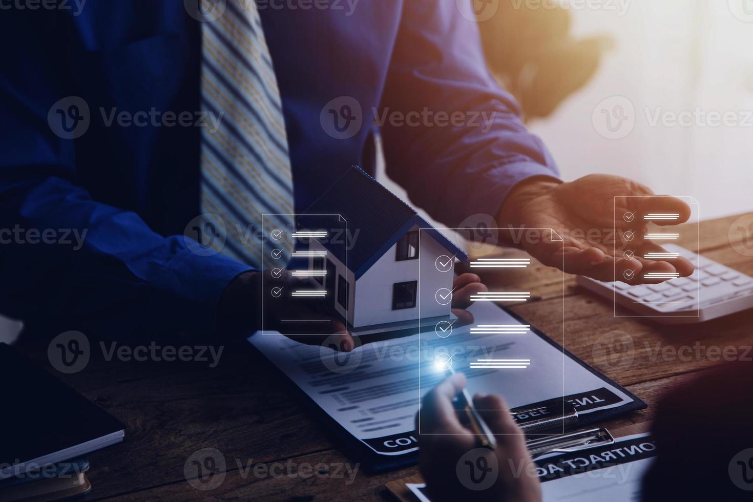 Document management system DMS. Assessment form, questionnaire, checklist and clipboard task management. Businessman working on laptop computer productivity checklist and filling survey form online. photo