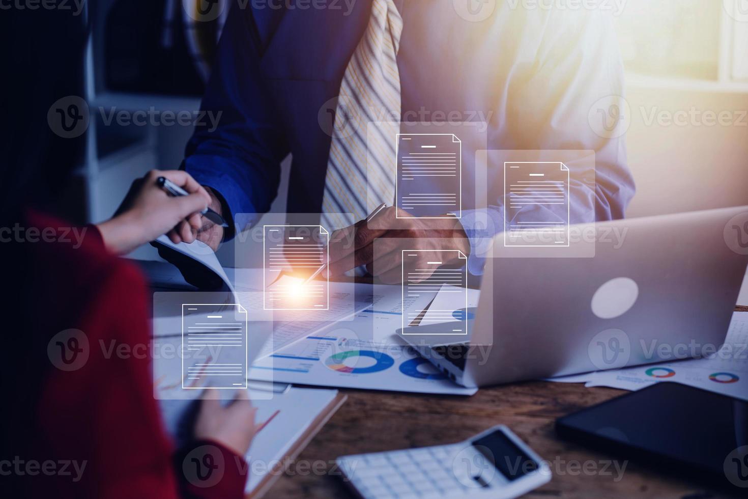 Document Management System, Online business contract Electronic signature, e-signing, digital document management, paperless office, signing business contract concept. photo