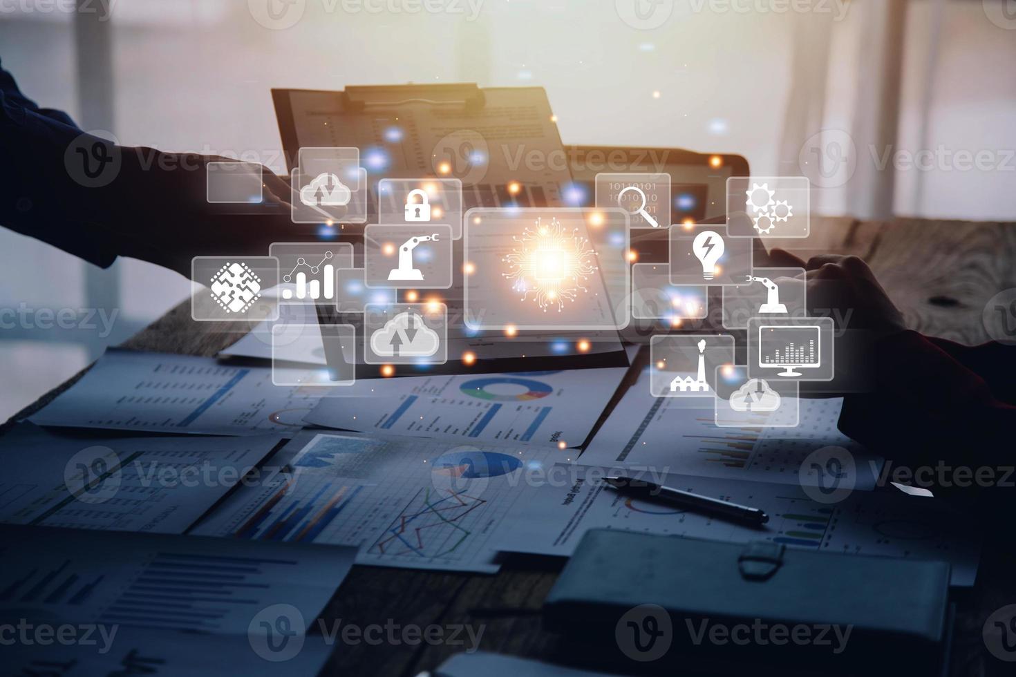 Digital transformation technology strategy, digitization and digitalization of business processes and data, optimize and automate operations, customer service management, internet and cloud computing photo