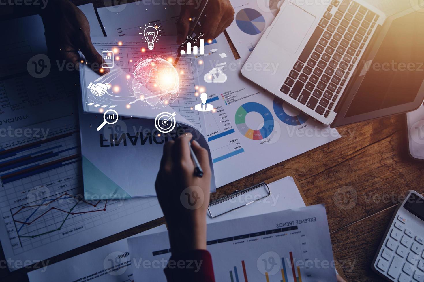 woman Hand holding virtual Global Internet connection metaverse. Business global internet connection application technology and digital marketing, Financial and banking, Digital link tech, big data. photo