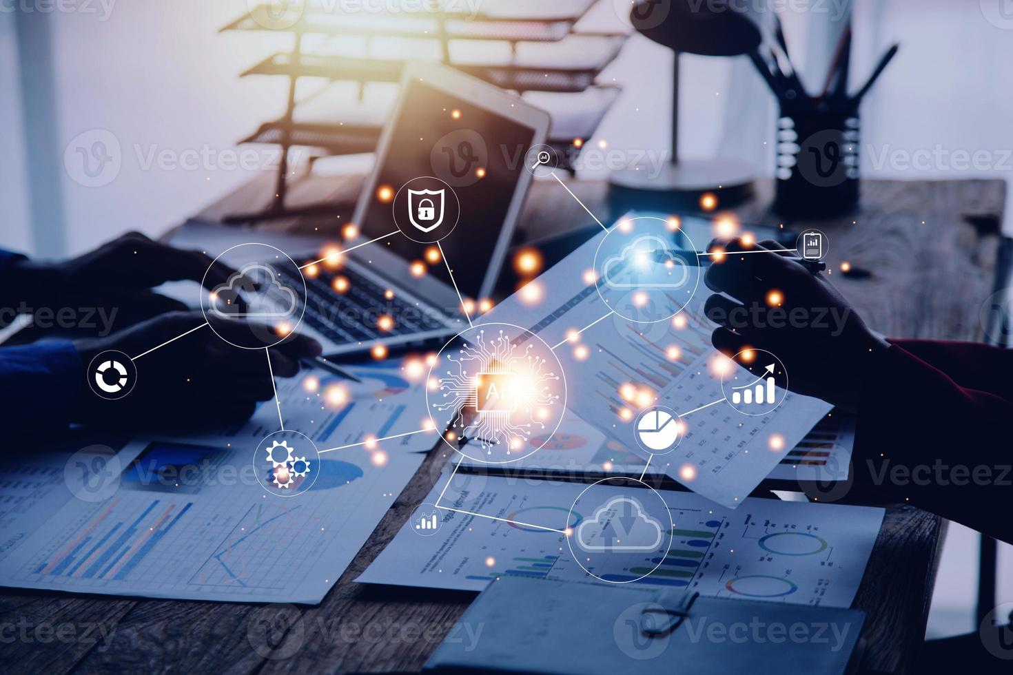 Digital transformation technology strategy, IoT, internet of things. transformation of ideas and the adoption of technology in business in the digital age, enhancing global business capabilities. Ai photo