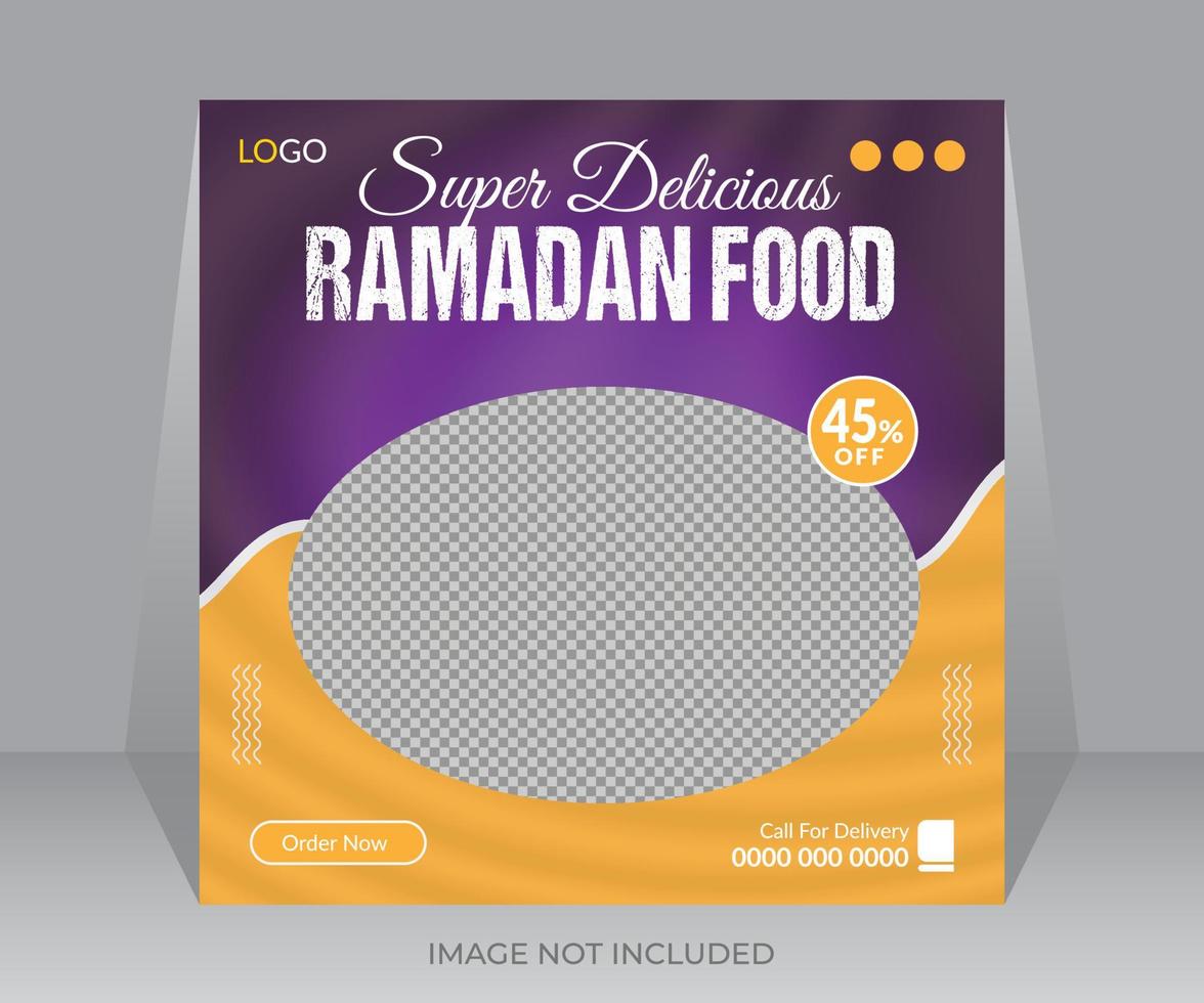 Ramadán súper delicioso comida menú social medios de comunicación enviar bandera diseño vector