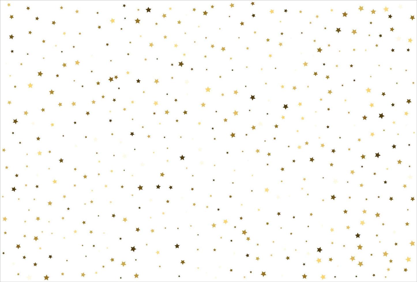 Random falling gold stars on white background. Glitter pattern for banner, greeting card, Christmas and New Year card, invitation, postcard, paper packaging vector