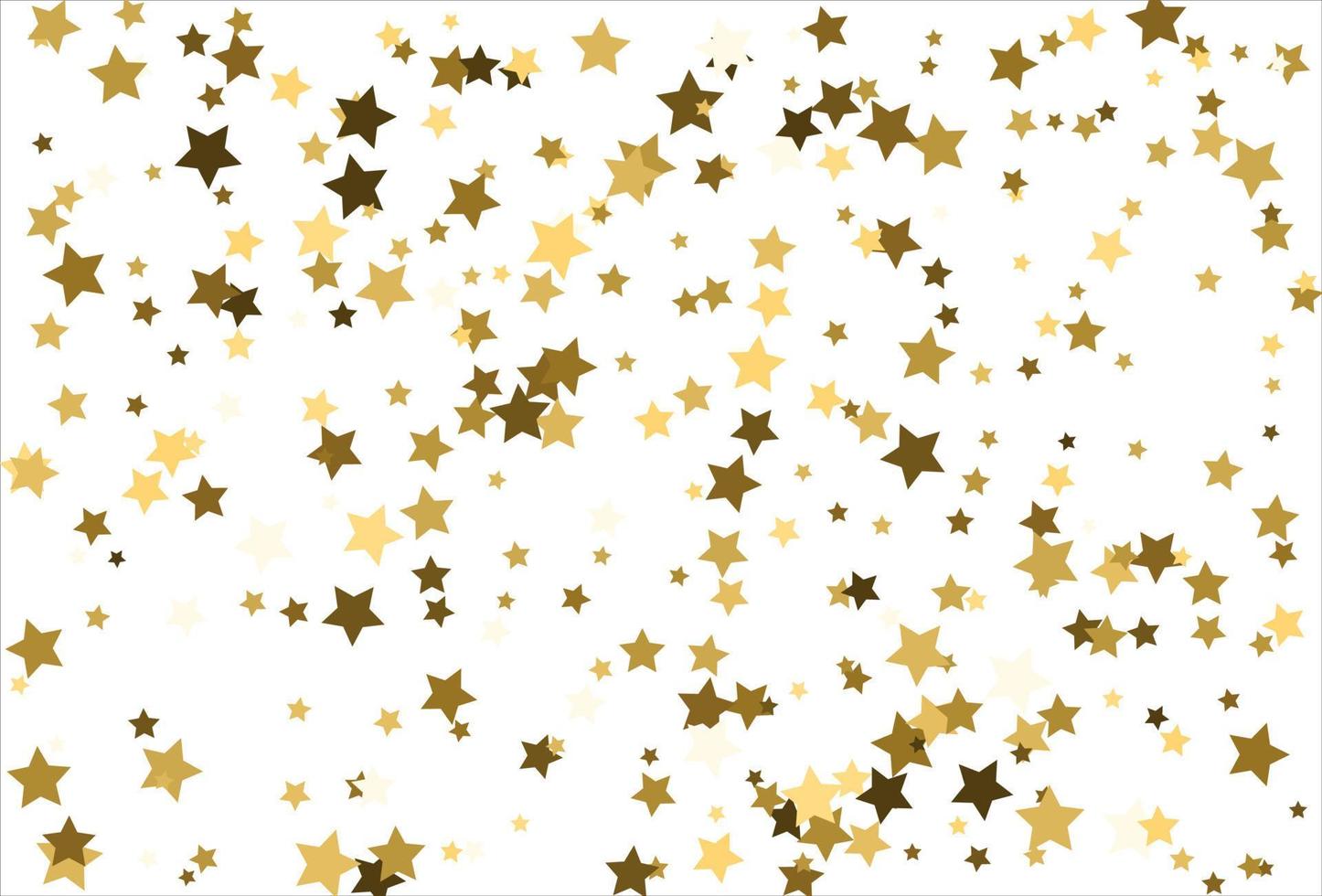 Random falling gold stars on white background. Glitter pattern for banner, greeting card, Christmas and New Year card, invitation, postcard, paper packaging vector