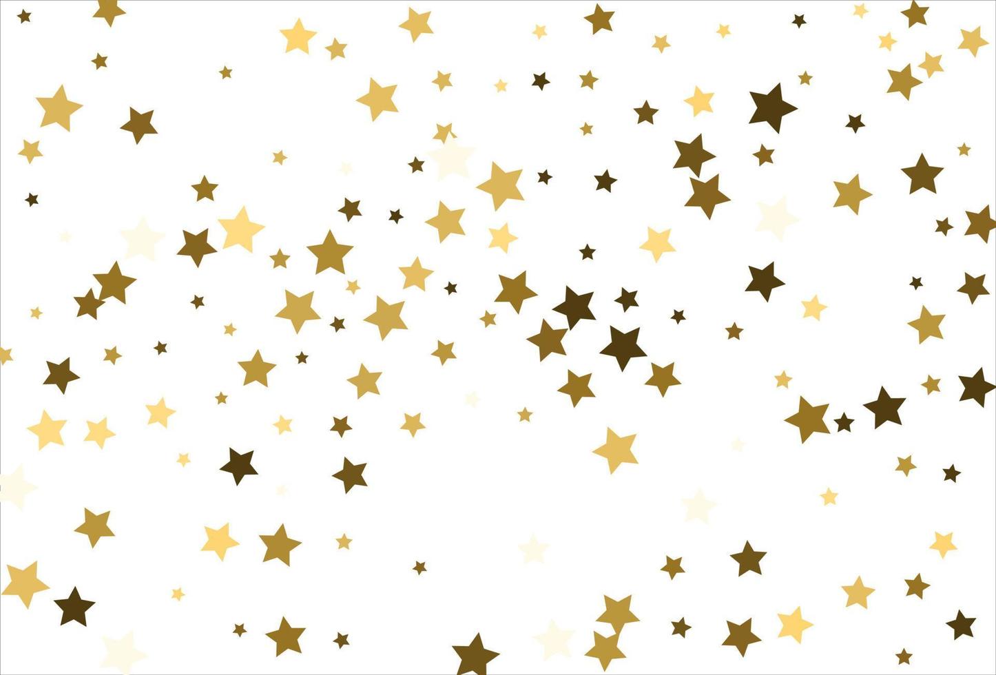 Random falling gold stars on white background. Glitter pattern for banner, greeting card, Christmas and New Year card, invitation, postcard, paper packaging vector