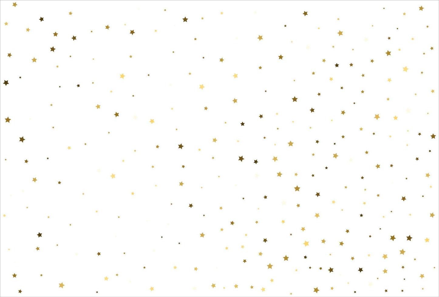 Random falling gold stars on white background. Glitter pattern for banner, greeting card, Christmas and New Year card, invitation, postcard, paper packaging vector
