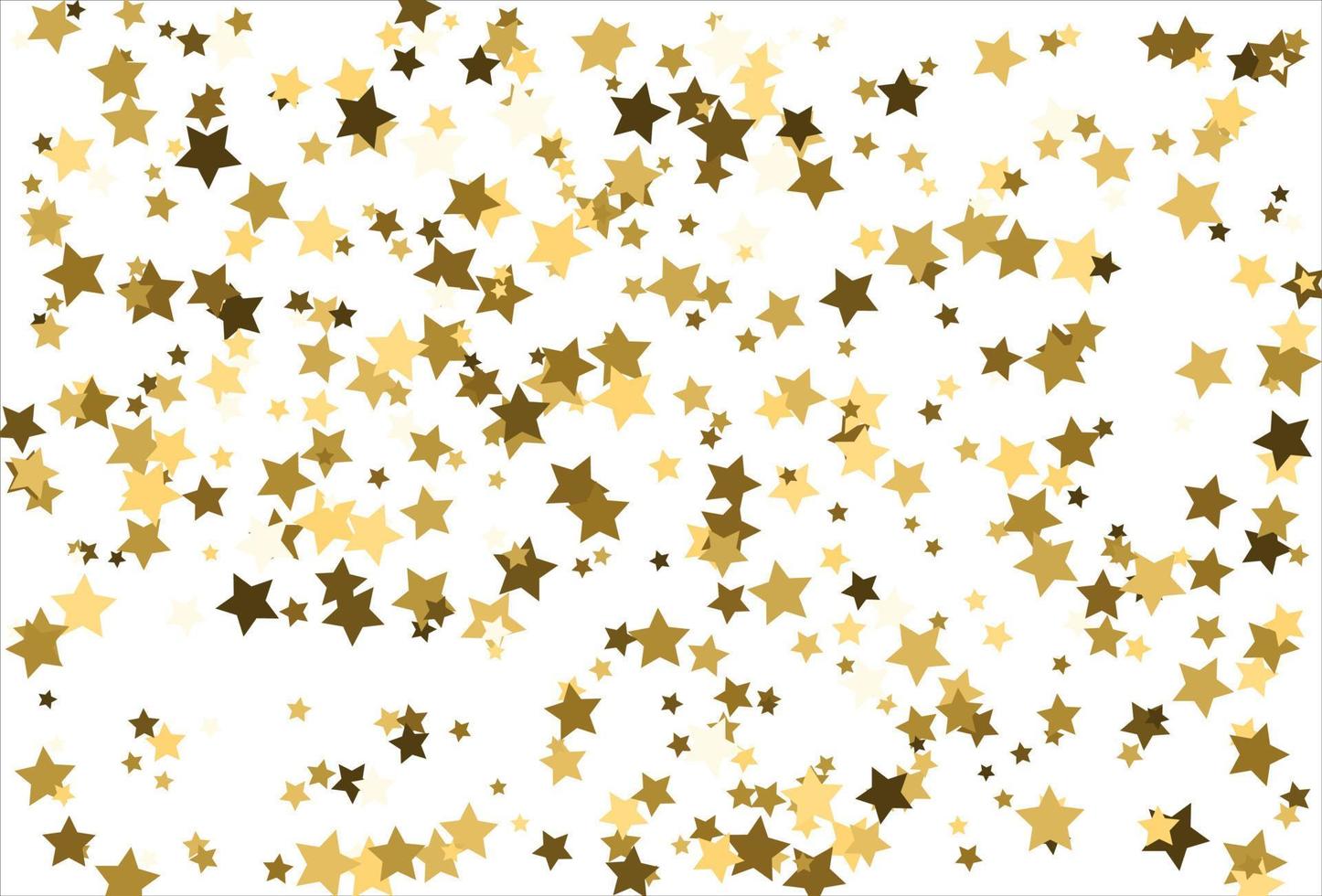 Random falling gold stars on white background. Glitter pattern for banner, greeting card, Christmas and New Year card, invitation, postcard, paper packaging vector