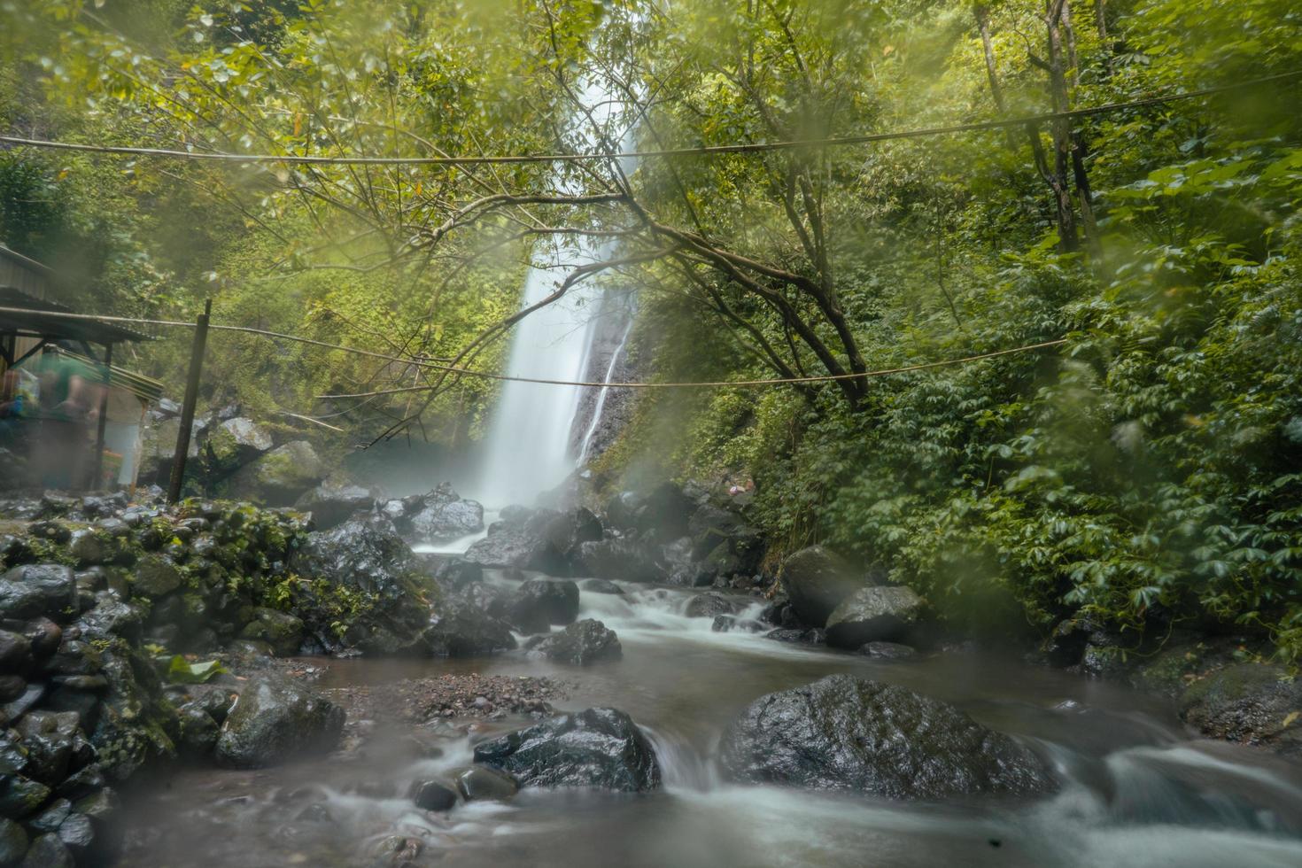 Water fall on tropical forest. Water flowing through river stone. The footage is suitable to use for nature footage, and travel destination footage. photo