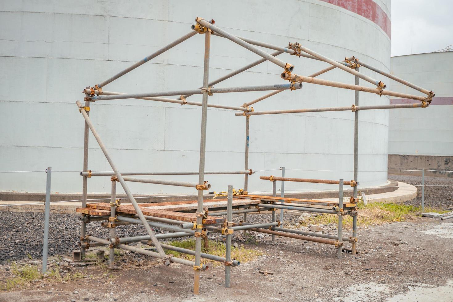 Power plant project activity for scafolding frame shelter. The photo is suitable to use for industry background, construction poster and safety content media.