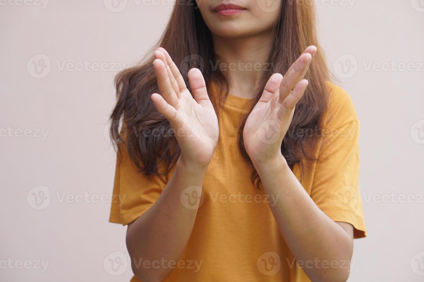 Asian women applaud admire success photo