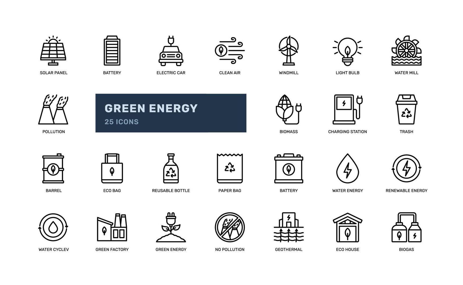 green energy renewable energy for clean global earth day ecology environment detailed outline line icon set vector