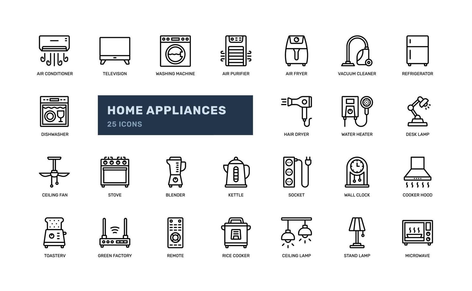 home appliances electronic household furniture for home living detailed outline line icon set vector