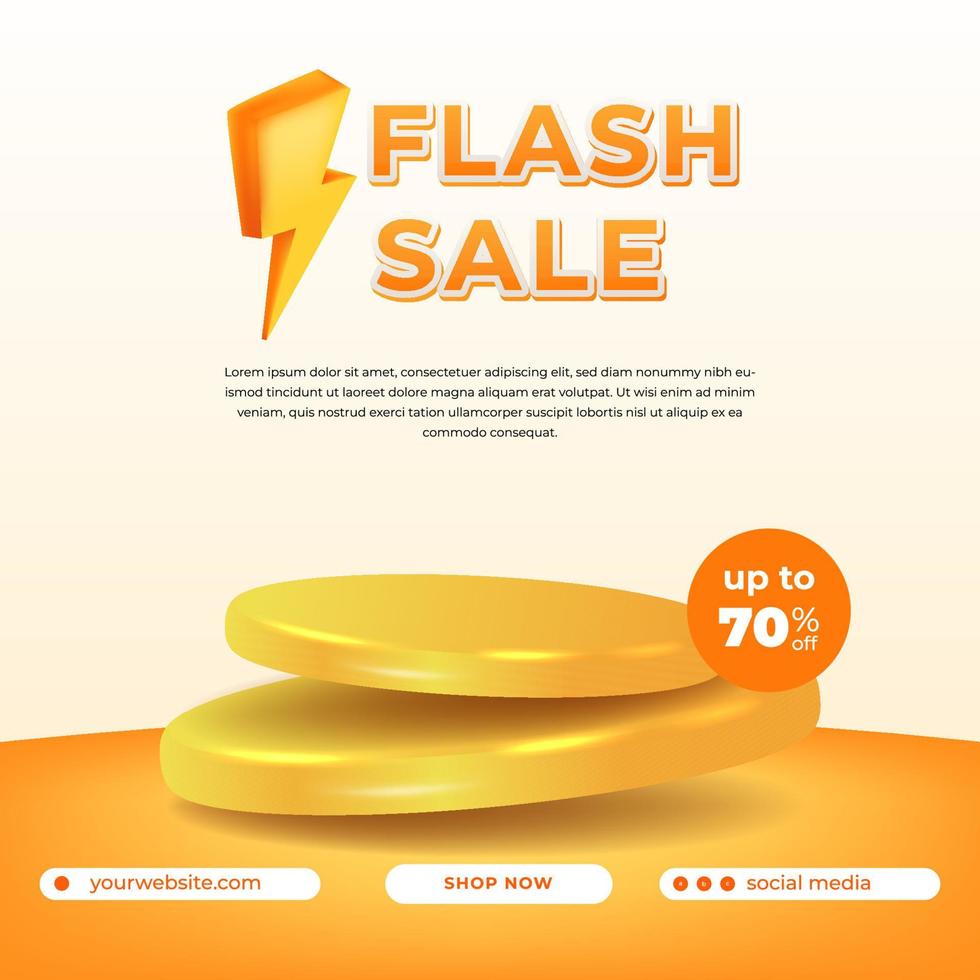 flash sale offer banner with 3d thunder bolt and podium stage product display for social media marketing discount promotion vector