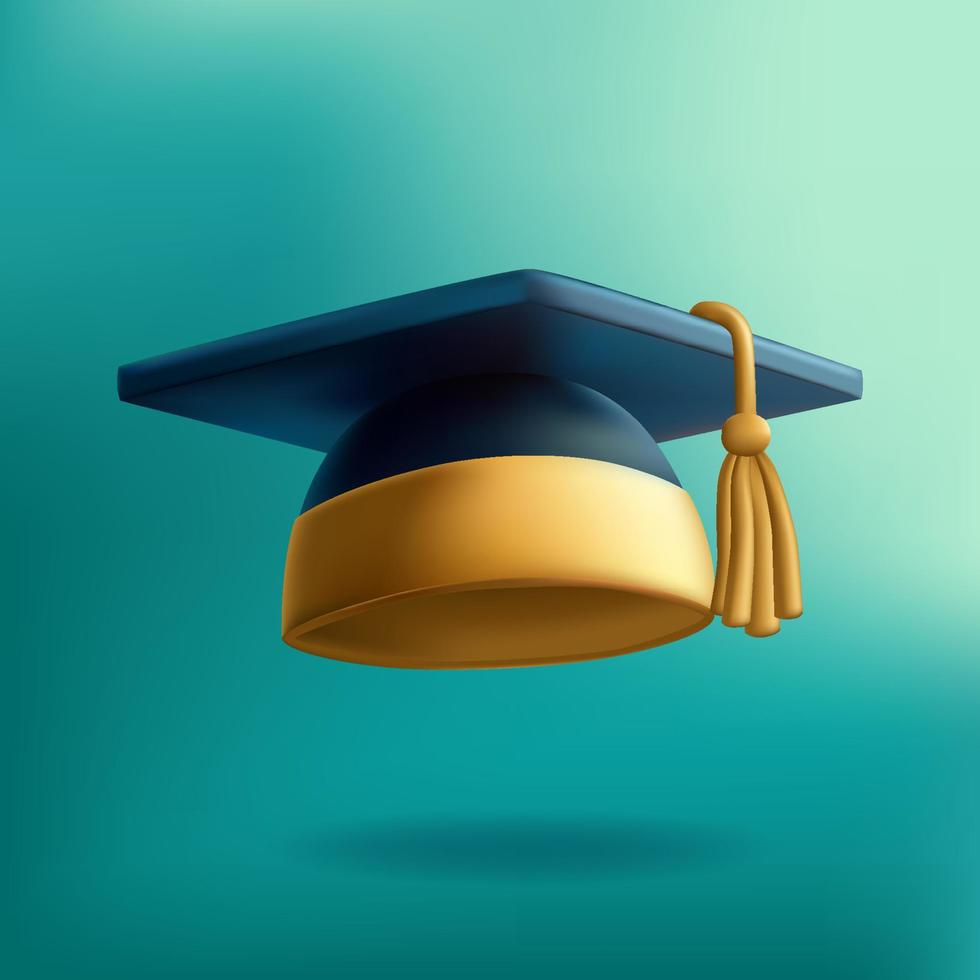 3d cute mortarboard for graduation cap graduate education with tosca background element vector